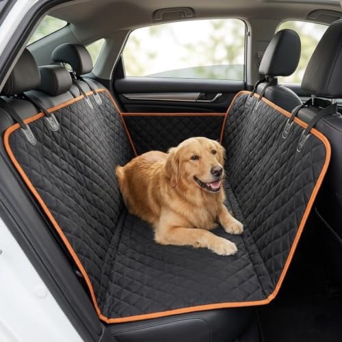 Dog Car Seat Cover for Back Seat, Waterproof Dog Hammock for Car, Non-Slip Dog Covers for Cars Backseat, Universal Pet Car Seat Cover Protector for Cars SUVs Trucks (Black Orange Edge) by Unknown