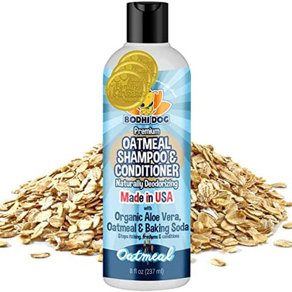 Bodhi Dog Oatmeal Shampoo & Conditioner - Hypoallergenic Formula - Naturally Deodorize Dogs, Cats & Pets - Made w/Organic Ingredients - Moisturizes Dry & Itchy Skin - Made in USA (Oatmeal, 8 Fl Oz) by BodhiDog