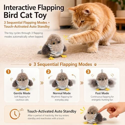 Flapping Bird Cat Toy, Cuckoo Plush Touch Activated Bird Chirp Cat Toy with Refillable Catnip, USB Rechargeable Interactive Kitten Exercise Toy,4.92"(No Flying) - Image 2