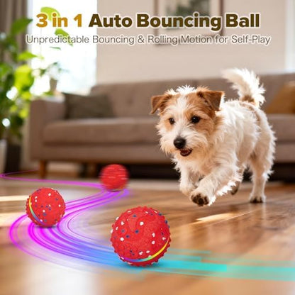 Interactive Dog Toys Ball, Self-Rolling & Bouncing Ball with RGB Colorful Lights to Keep Them Busy, 3-in-1 Interactive Mode, E-TPU Material, Type-C Charging, Moving Dog Toy for Dogs Puppies (Red) - Image 2