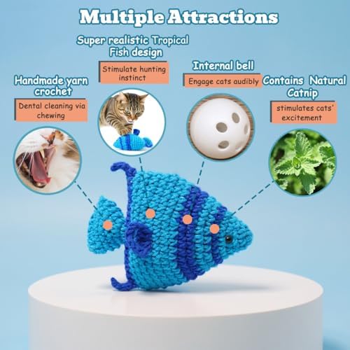 Catnip Fish Toy - Hand-Crocheted with Real Catnip & Bell, Interactive Kicker Toy for Cats Kitten, Soft & Safe for Biting - Image 2