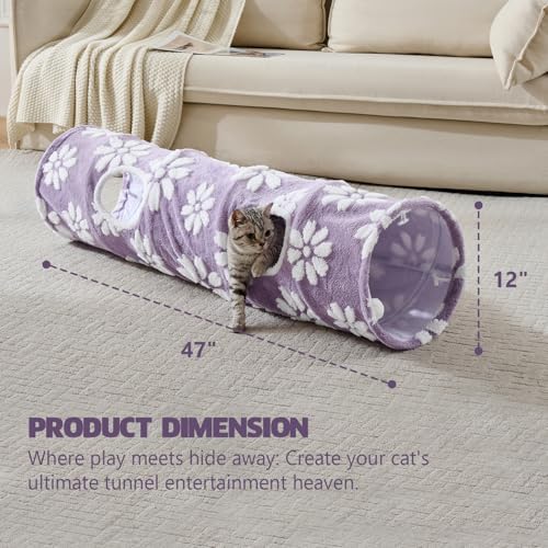 Straight Cat Tunnel for Indoor Cats 47"x12", Purple Flower - Image 4