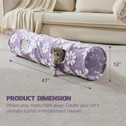 Straight Cat Tunnel for Indoor Cats 47"x12", Purple Flower - Image 4