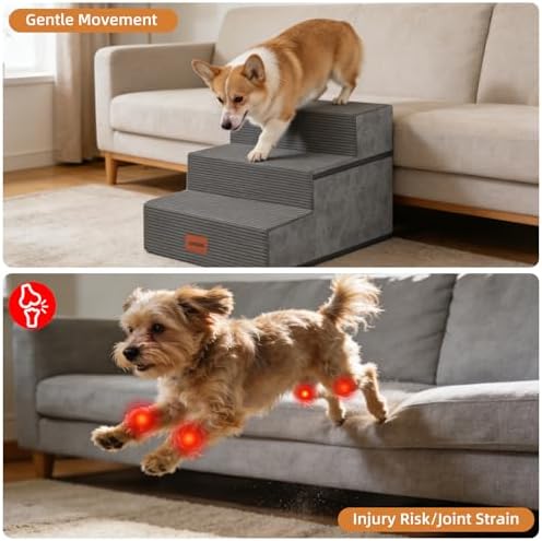 Dog Stairs for Small Dogs, 16.5" H, 3-Step Extra Wide Pet Steps for Bed Couch Sofa and Chair, Non-Slip Balanced Pet Ramp for Medium Cats,Indoor Dog Ladder, Grey - Image 4
