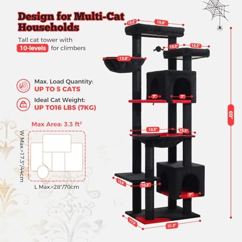 69" Gothic Cat Tree for Indoor Cats Large Adult, Multi-Level Cat Tower - Image 3