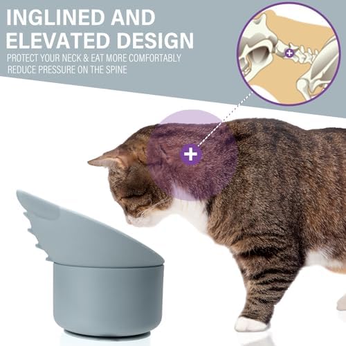 Silicone Cat Slow Feeder, Elevated Slow Feeder Bowl Tilt Design, Suitable for Dry and Wet Food, Adjustable Angle, Cat Food Puzzle with Suction Cup(Gray) - Image 3