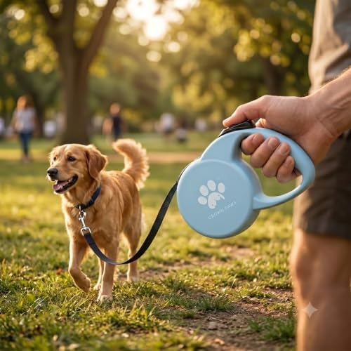 Retractable Dog Leash, 16ft Heavy Duty Nylon Tape for Medium Dogs up to 44 lbs, One-Hand Brake & Lock, Tangle-Free, Ergonomic 3" Large Handle, Lightweight Blue M GC-DAN - Image 4