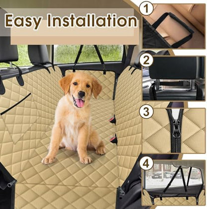 NECKORY Waterproof Dog Car Seat Cover for Back Seat - Durable, Scratch Proof Pet Hammock with Nonslip Design & Storage Pockets, Fits Cars, SUVs, Trucks - L, Khaki/Black - Image 5