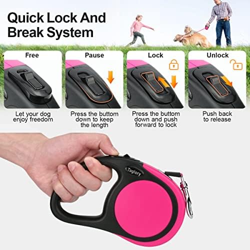 Taglory Retractable Dog Leash, One-Handed Brake, 16ft, Up to 44 lbs, Pink - Image 3