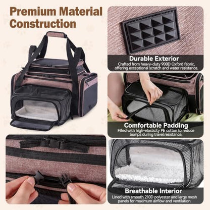 Cat Carrier Soft Sided, Expandable Pet Carrier for Medium Small Pets, Collapsible Travel Carrier with Hard Shell, 360° Panoramic Mesh, Washable Waterproof Pad | – 17.3×13.8×9.4 (Pink) - Image 6