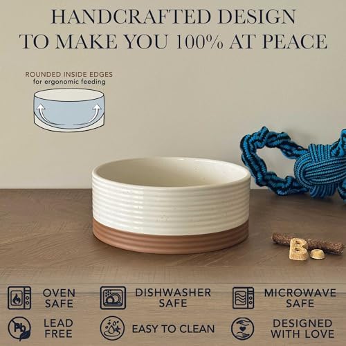 Mora Ceramic Pet Bowl - Large Food/Water Dish for Large Dogs, Cats, Great Dane, Mastiff - 50oz or 8 Cups - Basic Bowls - Vanilla White - Image 3
