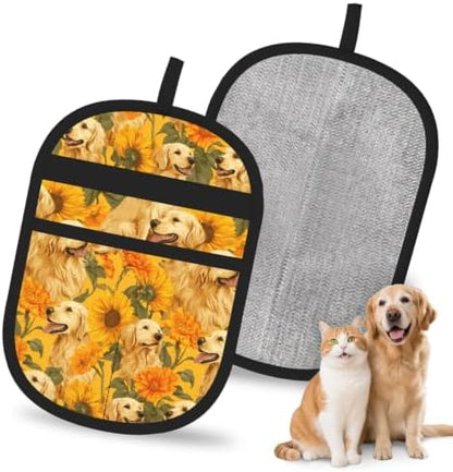 Golden Retriever Floral Sunflower Pet Hair Removal Glove For Cats Dogs by FREEHOTU