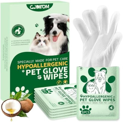 Pet Cleaning Glove Wipes for Dogs & Cats, 6 Pcs by Codirom