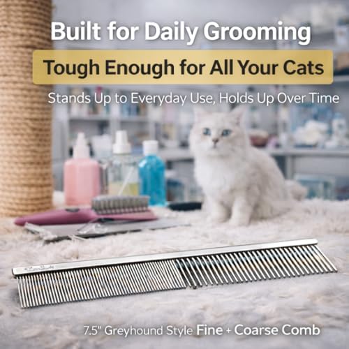Warren London Cool Cat Greyhound Style Comb – 7.5" Professional Copper Cat Grooming Comb with Fine & Coarse Teeth, Rounded Pins for Detangling/Sensitive Skin, Deshedding & Dematting - Image 5