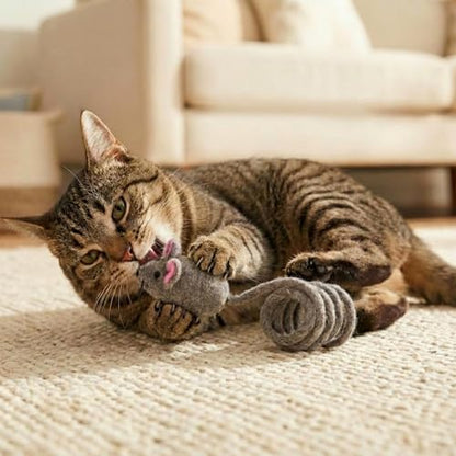 Glaciart One Felt Mouse Cat Toy – Soft Fuzzy Enrichment 100% Natural Wool - Interactive Catnip Play Cat Toy Set - Safe for Pets, Non-AZO Colored Dyes - 42” Long - Image 5