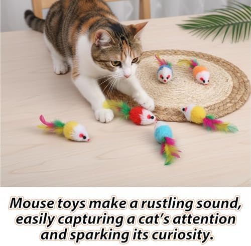 6 Pack Mouse Toys for Cats, Furry Rattle Interactive Mice Toys with Feather Tails Realistic Faux Fur Cat Mouse Toys for Indoor Cats & Kittens (6 Color) - Image 5