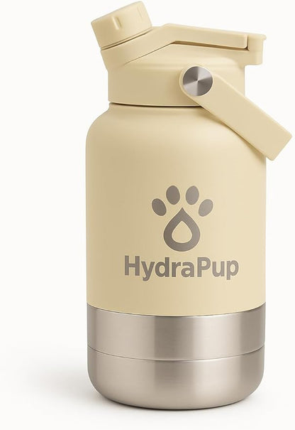 32oz Insulated Water Bottle with Dog Bowls – Human & Pet Shared Use, Stainless Steel Leakproof Travel Bottle (Sand Beige)