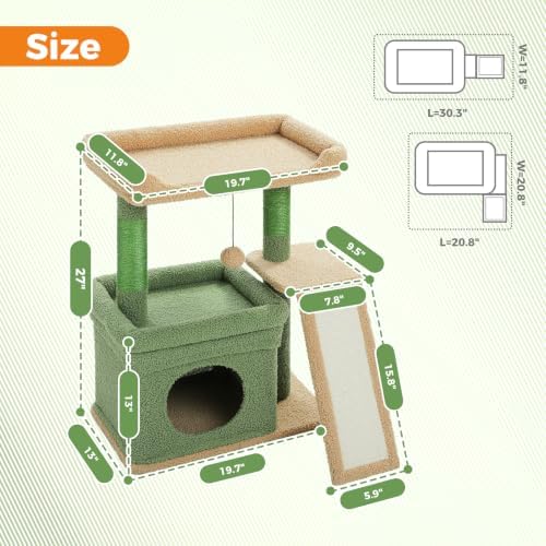 PEQULTI Small Cat Tree Tower for Indoor Cats with Large Perch, Green - Image 5