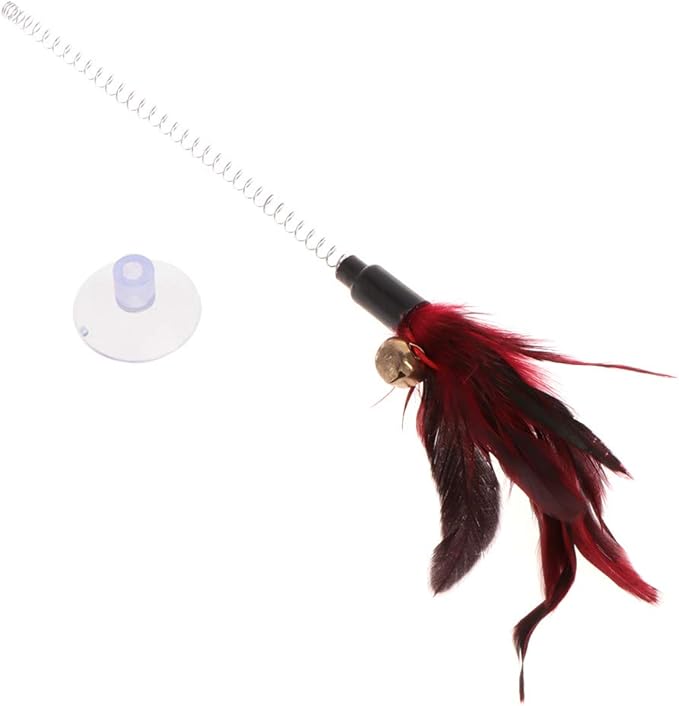 Forgun Cat Toys Feather Stick Spring Suction Cup Pet Teaser Funny Interactive Wand Pen