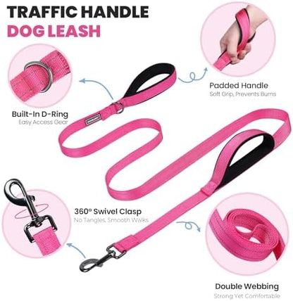 VIVAGLORY Double Handle Dog Leash Twingrip, 5ft x 1in, L, Pink - Image 3