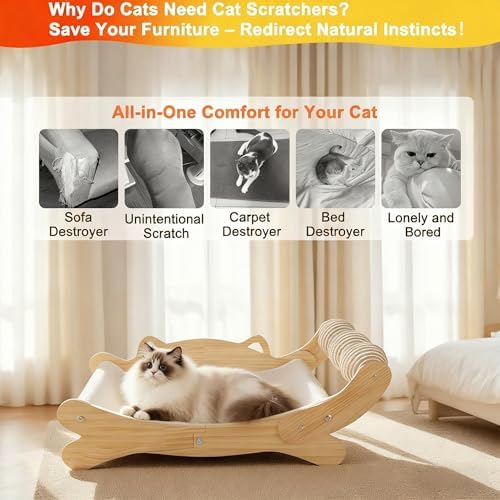 Cat Scratcher Bed, Heavy Duty Sisal Cat Scratching Post with Hammock for Indoor Cats, Natural Wood Cat Lounge for Sleeping & Scratching, Stable Bed for Large Cats - Image 4