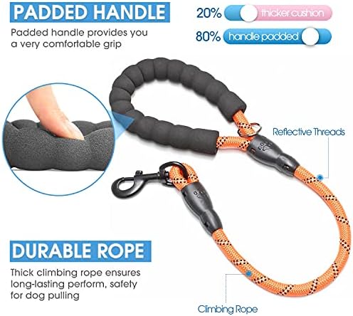 BAAPET 2/4/5/6 FT Dog Leash with Comfortable Padded Handle and Highly Reflective Threads for Small Medium and Large Dogs (2FT-1/2'', Orange) - Image 2