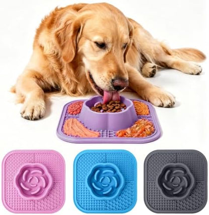 Slow Feeder Dog Bowls and Lick Mat for Dogs, Non-Slip Dog Bowl for Wet and Dry Food with Suction Cups for Slow Feeding & Anxiety Relief for Small to Large Dogs and Cats Purple by Vibejo