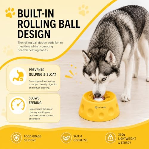 Slow Feeder Dog Bowl with Interactive Roll Ball, Anti-Slip Dog Lick Bowl for Liquid Treats, Bone Broth & Yogurt, Anxiety Relief Boredom Puzzle Feeder for Small Large Dogs - Image 5