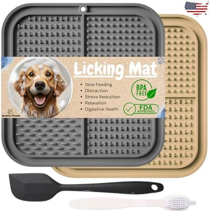 Dog Lick Mat - 2 Pack Slow Feeder for Dogs & Cats to Keep Them Busy Ideal for Grooming & Bathing - Anxiety Relief & Calming by BUBBLEHANDS