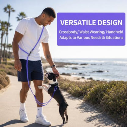 Kazazoo Hands-Free Dog Leash Adjustable Length 5-8 Ft,Crossbody & Waist for Dog Walking, Running for Small Dogs with Reflective Strips, Ballistic Nylon, Waist Belt, Lightweight Blue - Image 2