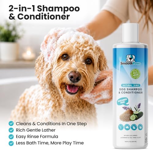 2-in-1 Natural Dog Shampoo & Conditioner – pH-Balanced for Dogs & Puppies | Gentle Oatmeal & Aloe Vera Formula for Sensitive Skin | Spiced Cucumber, Lavender & Tea Tree Scent | 16.9 oz | - Image 3