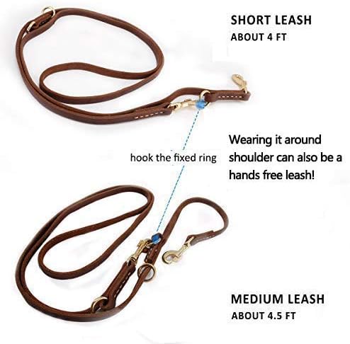 Multi Function 8ft Leather Dog Leash, Genuine Leather Leash Hands Free Dog Training Leashes for Medium and Large Dogs (8 Foot*5/8 inch, Brown) - Image 4