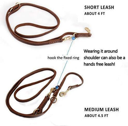 Multi Function 8ft Leather Dog Leash, Genuine Leather Leash Hands Free Dog Training Leashes for Medium and Large Dogs (8 Foot*5/8 inch, Brown) - Image 4
