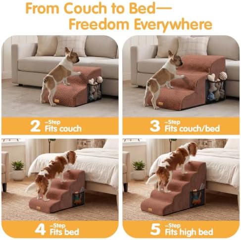 Topmart High Density Foam Dog Steps 5 Tiers, Extra Wide Deep Pet Steps - Image 7