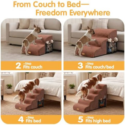 Topmart High Density Foam Dog Steps 5 Tiers, Extra Wide Deep Pet Steps - Image 7