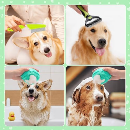VCZONE 8 Pcs Dog Grooming Kit: Nail Clipper, Flea Comb, Shampoo Brush, Shedding Brush, Dematting Comb, Silicone Toothbrush (Green) - Image 4