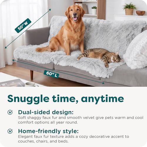 Furhaven Waterproof Throw Blanket for Dogs & Indoor Cats, Reversible Protective Pet Blanket, Extra Large, Long Faux Fur & Velvet, Mist Gray - Image 3