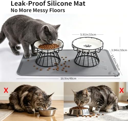 Elevated Ceramic Cat Bowl Set of 2 with Silicone Mat - Image 2