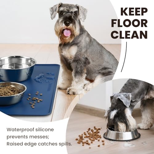VIVAGLORY Pet Food Mat Flexmat Dog Bowl Mat, L, Navy Blue - Image 2