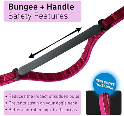 Cross Body Dog Leash - Waist or Shoulder Leash for Walking and Hiking with Medium and Large Dogs, Adjustable 4 to 6 FT Outdoor Bungee Lead with Traffic Handle by Nuvuq (18-120 lbs, Pink) - Image 3