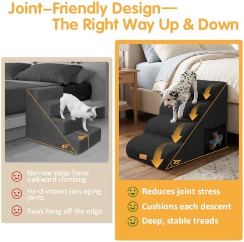 Topmart High Density Foam Dog Steps 4 Tiers, Extra Wide Deep Pet Steps - Image 2