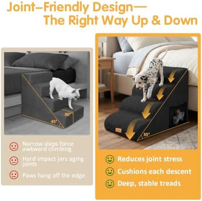 Topmart High Density Foam Dog Steps 4 Tiers, Extra Wide Deep Pet Steps - Image 2