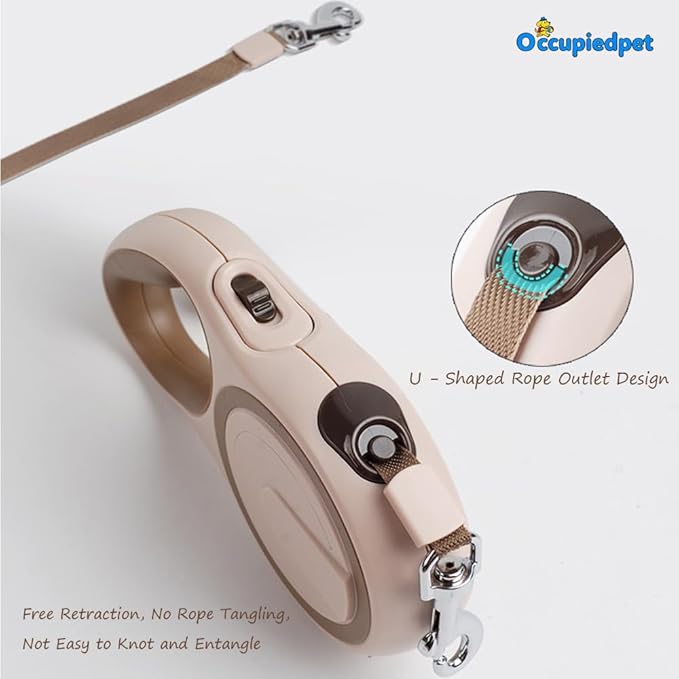 Retractable Dog Leash,16ft Dog Walking Leash Strong Nylon Tape and Anti Slip Handle One-Handed Brake No Tangle for Small Dogs Up to 44lbs.（Khaki）