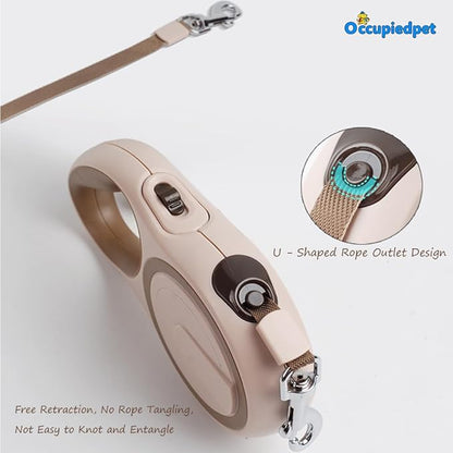 Retractable Dog Leash,16ft Dog Walking Leash Strong Nylon Tape and Anti Slip Handle One-Handed Brake No Tangle for Small Dogs Up to 44lbs.（Khaki）