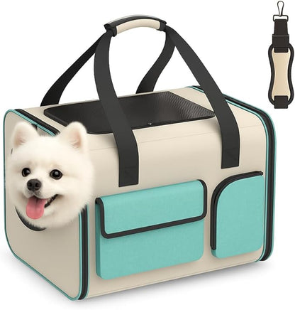 Small Dog Travel Carrier Bag - Soft Sided Pet Travel Carrier for up to 15LBS Small Dogs - Breathable and Comfortable for Car Trip Camping Outdoor Vet Hospital