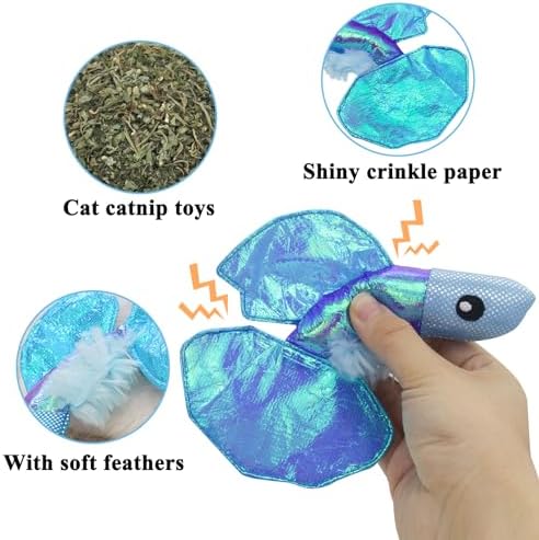 Andiker Cat Catnip Toys,Crinkle Catnip Fish with Rustling Shiny Crinkle Paper and Natural Catnip,Cat Interactive Toys for Indoor Cats for Promoting Digestion and Adjusting Emotion (Blue Fish) - Image 4