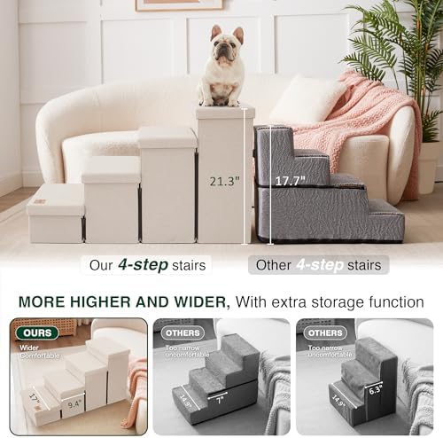 Love's cabin Dog Stairs for High Bed, Foldable Pet Stairs for Small Medium or Large Dogs Puppy with Storage for Bed or Couch, Cat Dog Steps Ramp with Zip up to 200 lbs, Beige, 4 Steps - Image 3
