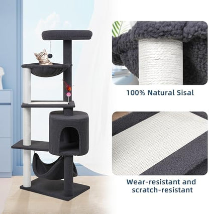 YUNIQUE Cat Tree with Cat Condo Scratch Posts Scratch Tablet and Big Hammock, (60.2‘’ Grey) - Image 5