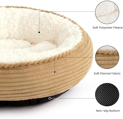 Love's cabin Round Donut Cat and Dog Cushion Bed, 24in Pet Bed for Small or Medium Dogs, Anti-Slip & Water-Resistant Bottom, Soft Durable Fabric Pet Beds, Washable Calming Cat Bed Beige - Image 2