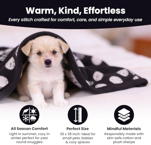 Organic Cotton Pet Blanket 30x40, Sherpa, Beige Jacquard Paw - Image 6